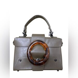 Chic Taupe Satchel with Tortoise Shell Detail